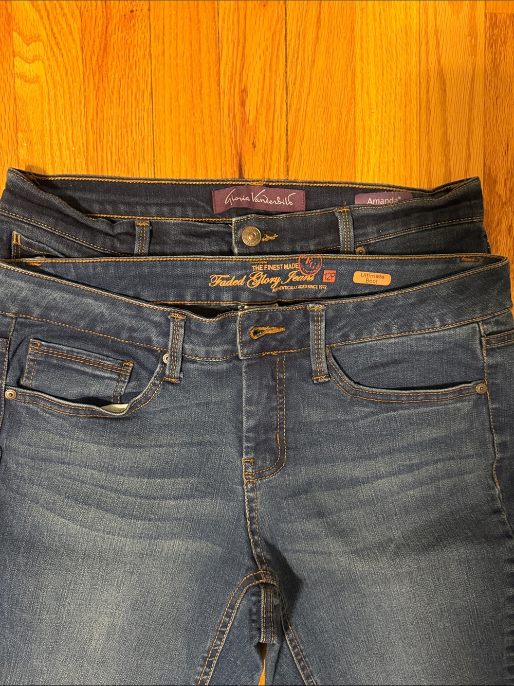 2 pair of 12P Jeans Faded Glory  Dark Wash Boot cut & Gloria Vanderbilt Reg
